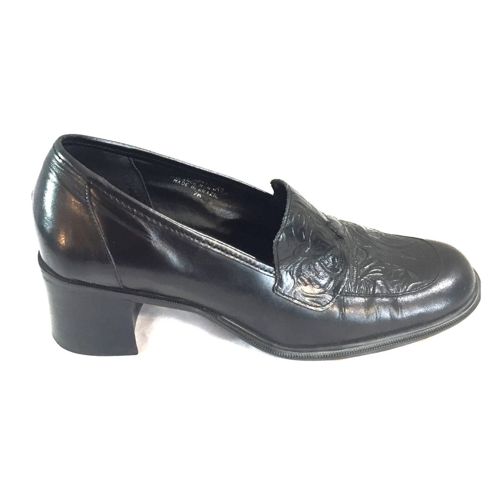 Leather Retro chunky heels slip on shoes 7